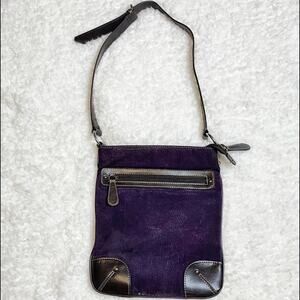 Purple suede crossbody bag purse pocket book handbag 10” x 8.5”